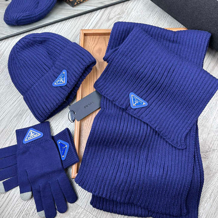 THREE-PIECES SET IN NAVY BLUE WOOL AND ACRYLIC 406557