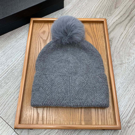 BEANIE HAT IN SHARK GRAY WOOL AND RABBIT FUR 346719
