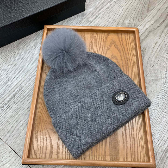 BEANIE HAT IN SHARK GRAY WOOL AND RABBIT FUR 346719