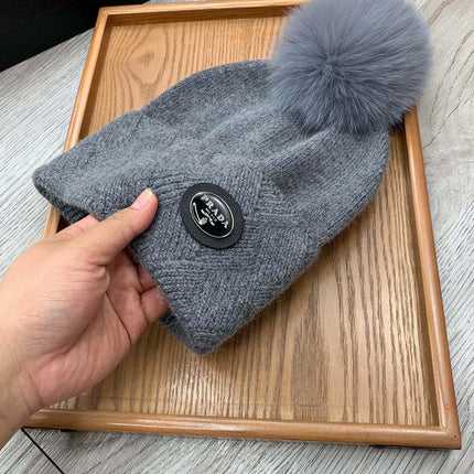 BEANIE HAT IN SHARK GRAY WOOL AND RABBIT FUR 346719