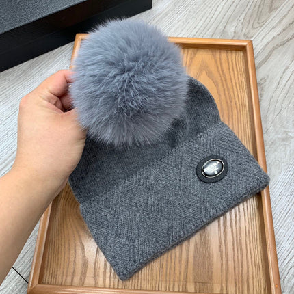BEANIE HAT IN SHARK GRAY WOOL AND RABBIT FUR 346719