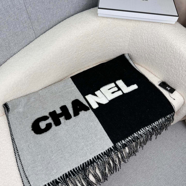SCARF 200 CM IN BLACK MIX HARBOR GRAY CASHMERE AND WOOL 399797