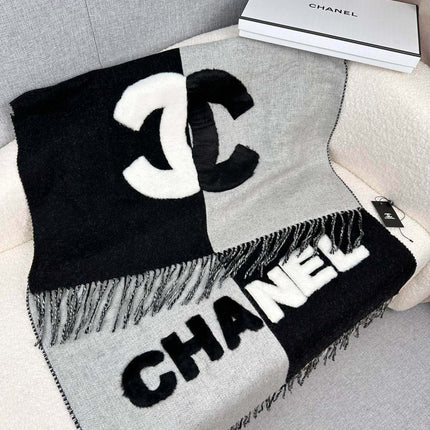 SCARF 200 CM IN BLACK MIX HARBOR GRAY CASHMERE AND WOOL 399797