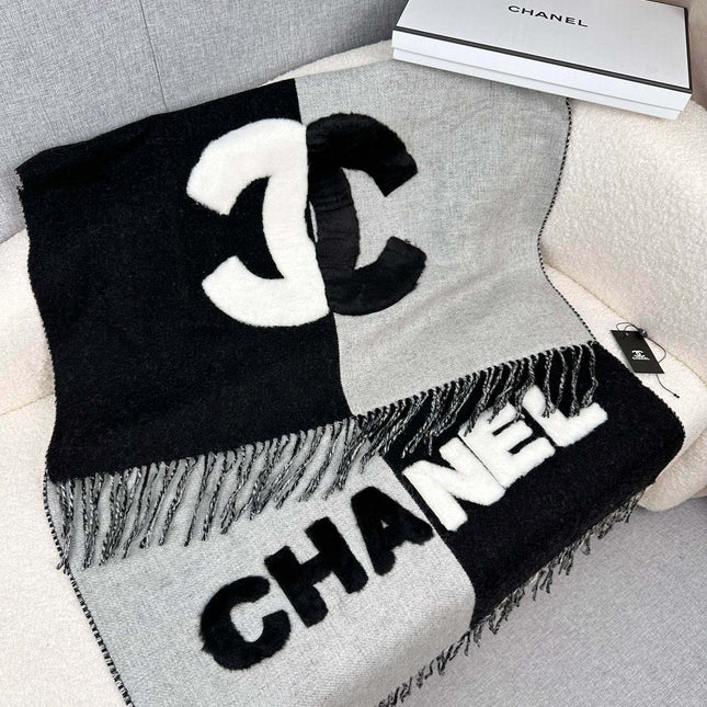 SCARF 200 CM IN BLACK MIX HARBOR GRAY CASHMERE AND WOOL 399797