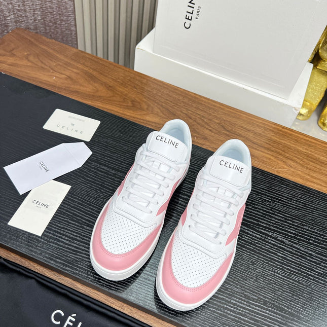 SNEAKER WITH TRIOMPHE IN WHITE MIX BABY PINK CALFSKIN