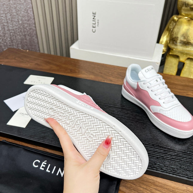 SNEAKER WITH TRIOMPHE IN WHITE MIX BABY PINK CALFSKIN