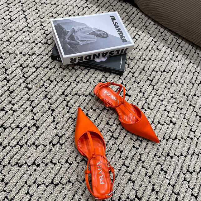 PRA SATIN SLINGBACK PUMPS BRIGHT ORANGE