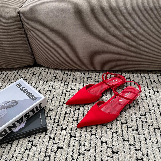 PRA SATIN SLINGBACK PUMPS CRIMSON