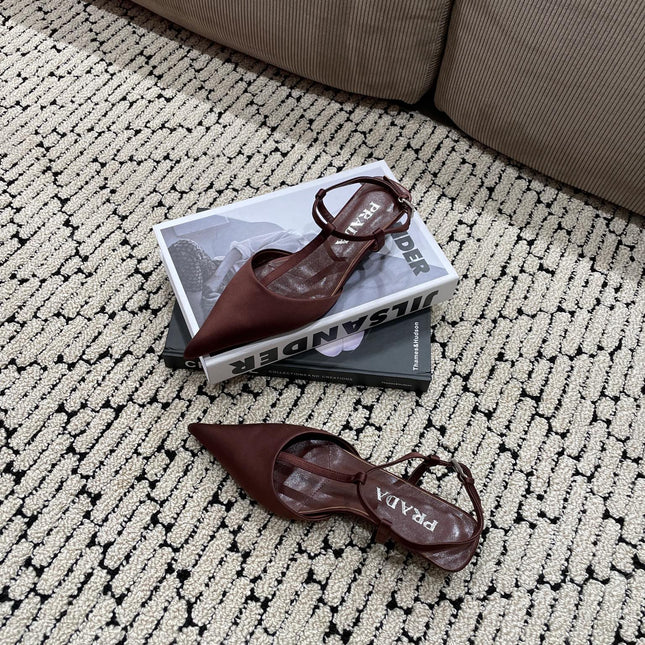 PRA SATIN SLINGBACK PUMPS CHOCOLATE