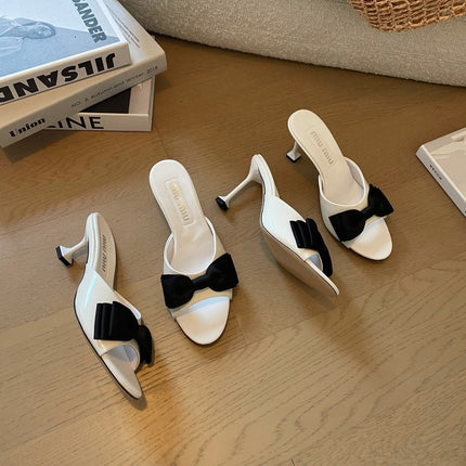 White High - Heels With Black Bow Calfskin