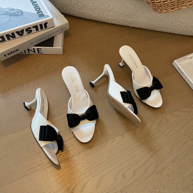 White High - Heels With Black Bow Calfskin