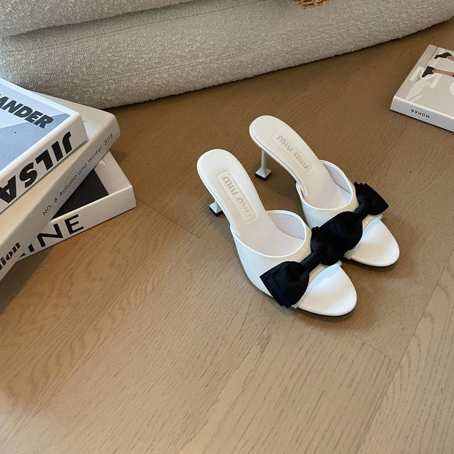 White High - Heels With Black Bow Calfskin