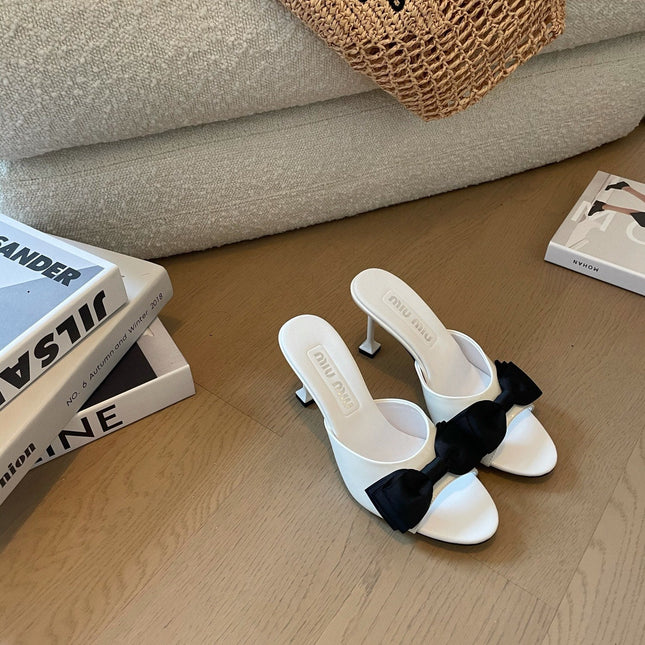 White High - Heels With Black Bow Calfskin