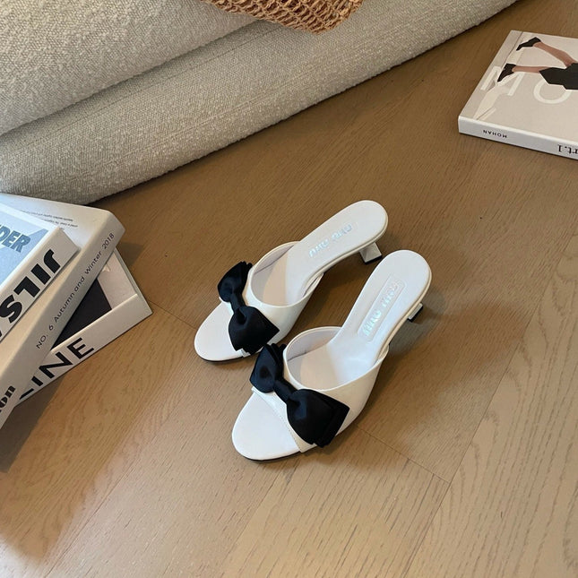 White High - Heels With Black Bow Calfskin