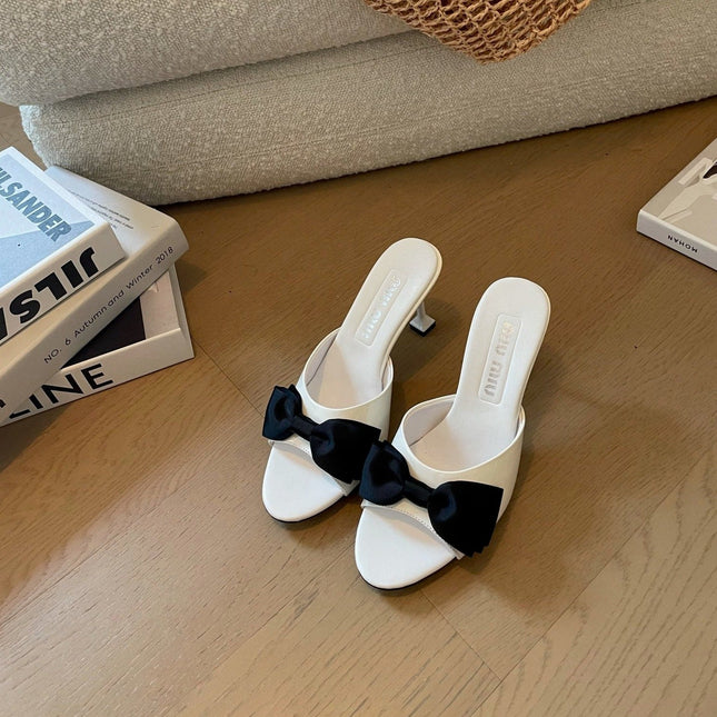 White High - Heels With Black Bow Calfskin