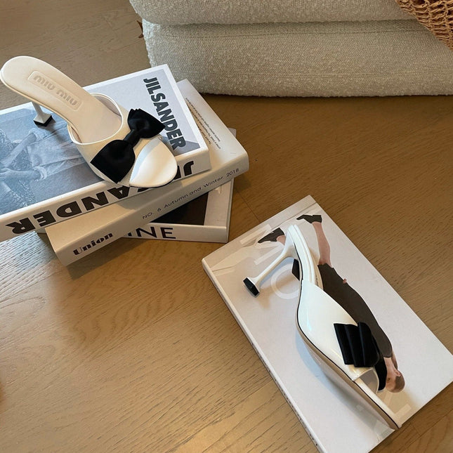 White High - Heels With Black Bow Calfskin
