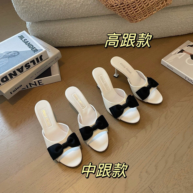 White High - Heels With Black Bow Calfskin
