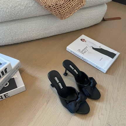 Black High - Heels With Black Bow Calfskin