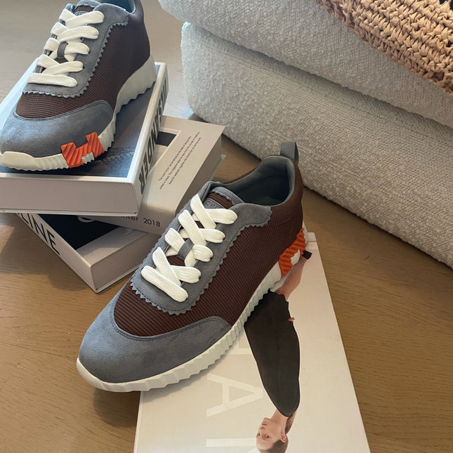 BOUNCING SNEAKERS GRAY MIX BROWN CALFSKIN