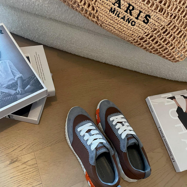 BOUNCING SNEAKERS GRAY MIX BROWN CALFSKIN