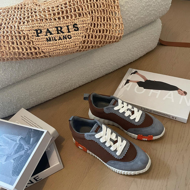 BOUNCING SNEAKERS GRAY MIX BROWN CALFSKIN