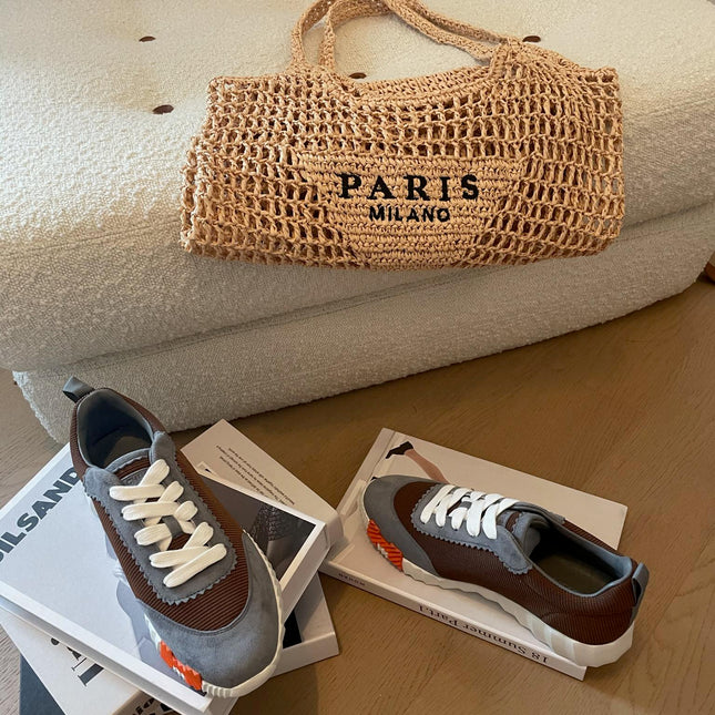 BOUNCING SNEAKERS GRAY MIX BROWN CALFSKIN