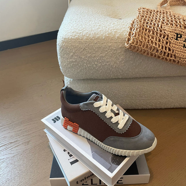 BOUNCING SNEAKERS GRAY MIX BROWN CALFSKIN