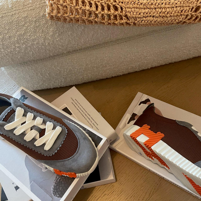 BOUNCING SNEAKERS GRAY MIX BROWN CALFSKIN