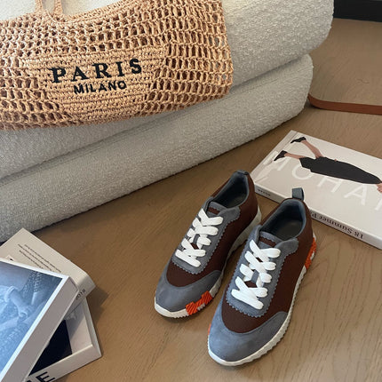BOUNCING SNEAKERS GRAY MIX BROWN CALFSKIN