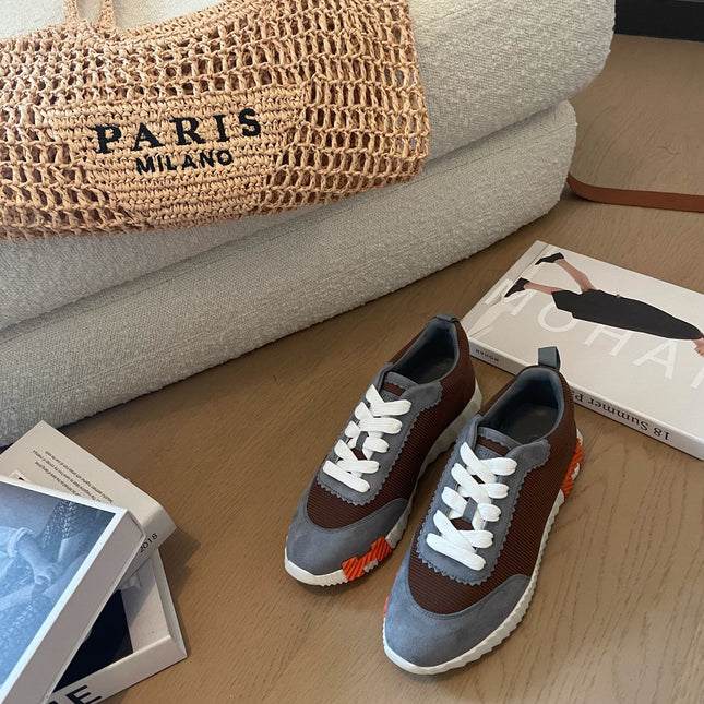 BOUNCING SNEAKERS GRAY MIX BROWN CALFSKIN