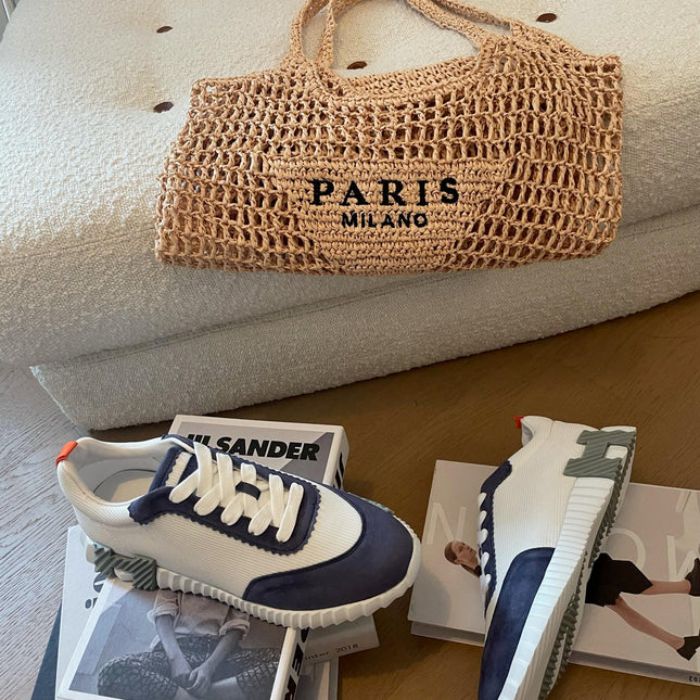 BOUNCING SNEAKERS LIGHT GRAY MIX NAVY CALFSKIN