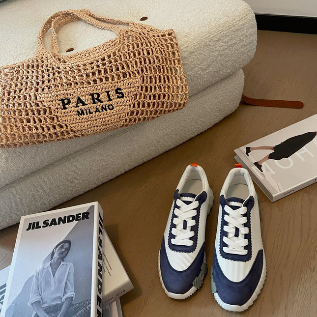 BOUNCING SNEAKERS LIGHT GRAY MIX NAVY CALFSKIN