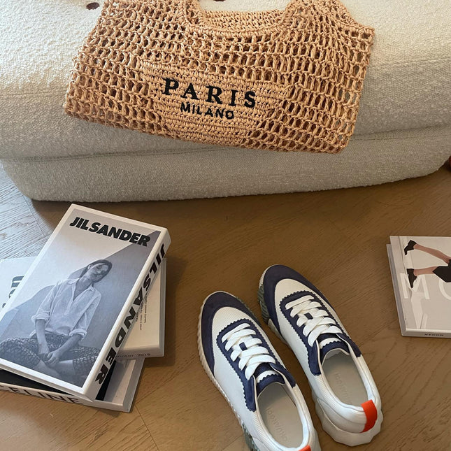 BOUNCING SNEAKERS LIGHT GRAY MIX NAVY CALFSKIN