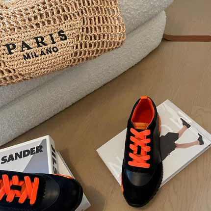 BOUNCING SNEAKERS BLACK CALFSKIN WITH ORANGE LACES