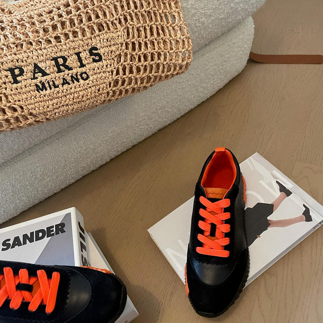 BOUNCING SNEAKERS BLACK CALFSKIN WITH ORANGE LACES