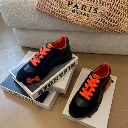 BOUNCING SNEAKERS BLACK CALFSKIN WITH ORANGE LACES