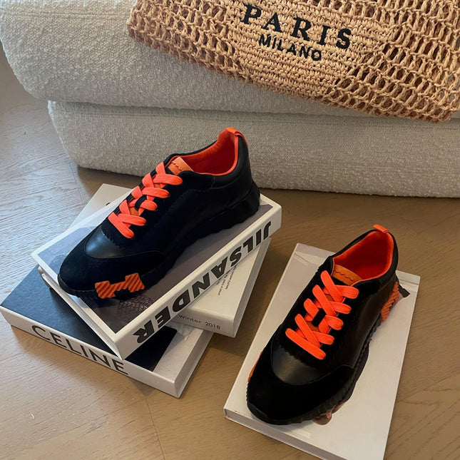 BOUNCING SNEAKERS BLACK CALFSKIN WITH ORANGE LACES