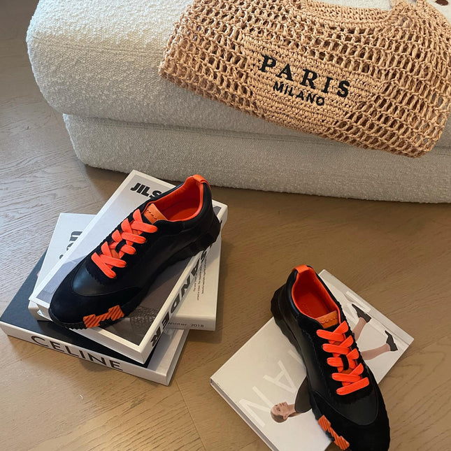 BOUNCING SNEAKERS BLACK CALFSKIN WITH ORANGE LACES