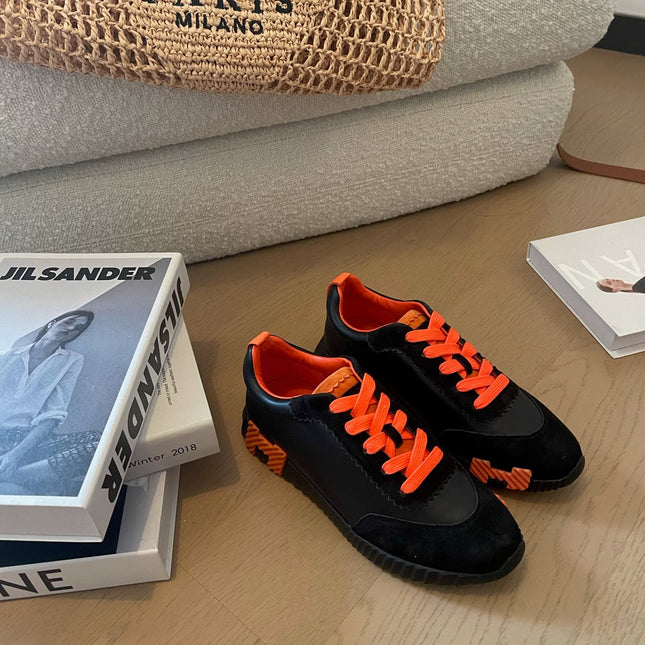 BOUNCING SNEAKERS BLACK CALFSKIN WITH ORANGE LACES