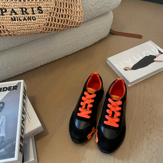 BOUNCING SNEAKERS BLACK CALFSKIN WITH ORANGE LACES