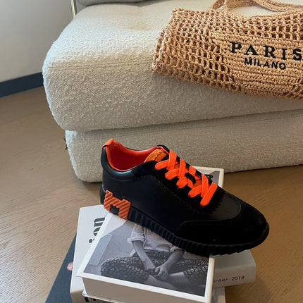 BOUNCING SNEAKERS BLACK CALFSKIN WITH ORANGE LACES