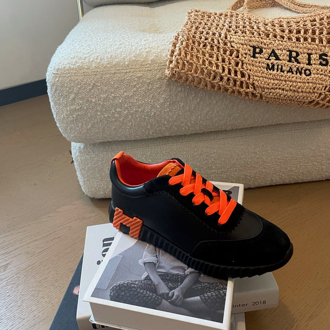 BOUNCING SNEAKERS BLACK CALFSKIN WITH ORANGE LACES