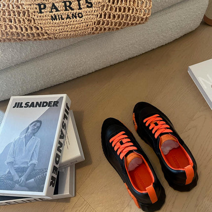 BOUNCING SNEAKERS BLACK CALFSKIN WITH ORANGE LACES