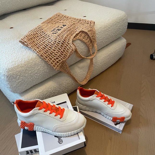 BOUNCING SNEAKERS WHITE CALFSKIN WITH ORANGE LACES