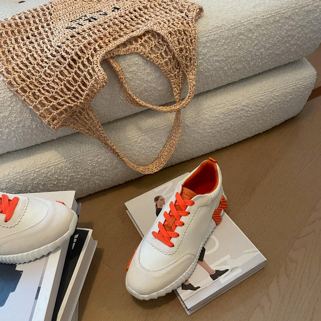 BOUNCING SNEAKERS WHITE CALFSKIN WITH ORANGE LACES