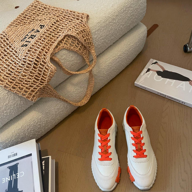 BOUNCING SNEAKERS WHITE CALFSKIN WITH ORANGE LACES