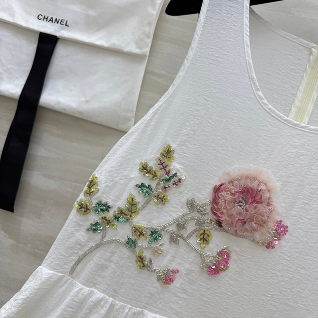 CC Retro Floral Dress White Cotton
