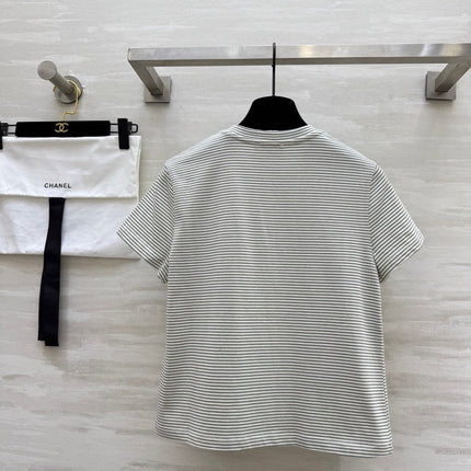 CC Beaded T-shirt Gray White Cotton