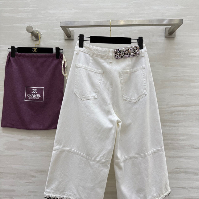 CC Beaded Jeans White Cotton