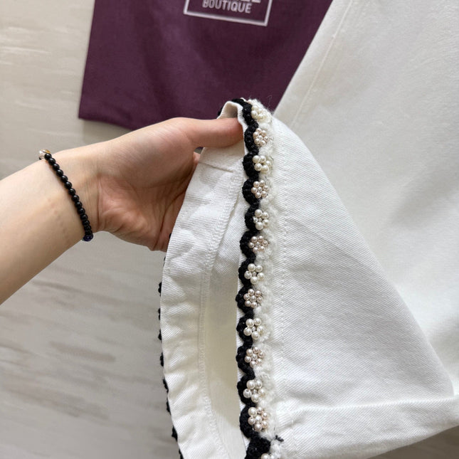 CC Beaded Jeans White Cotton